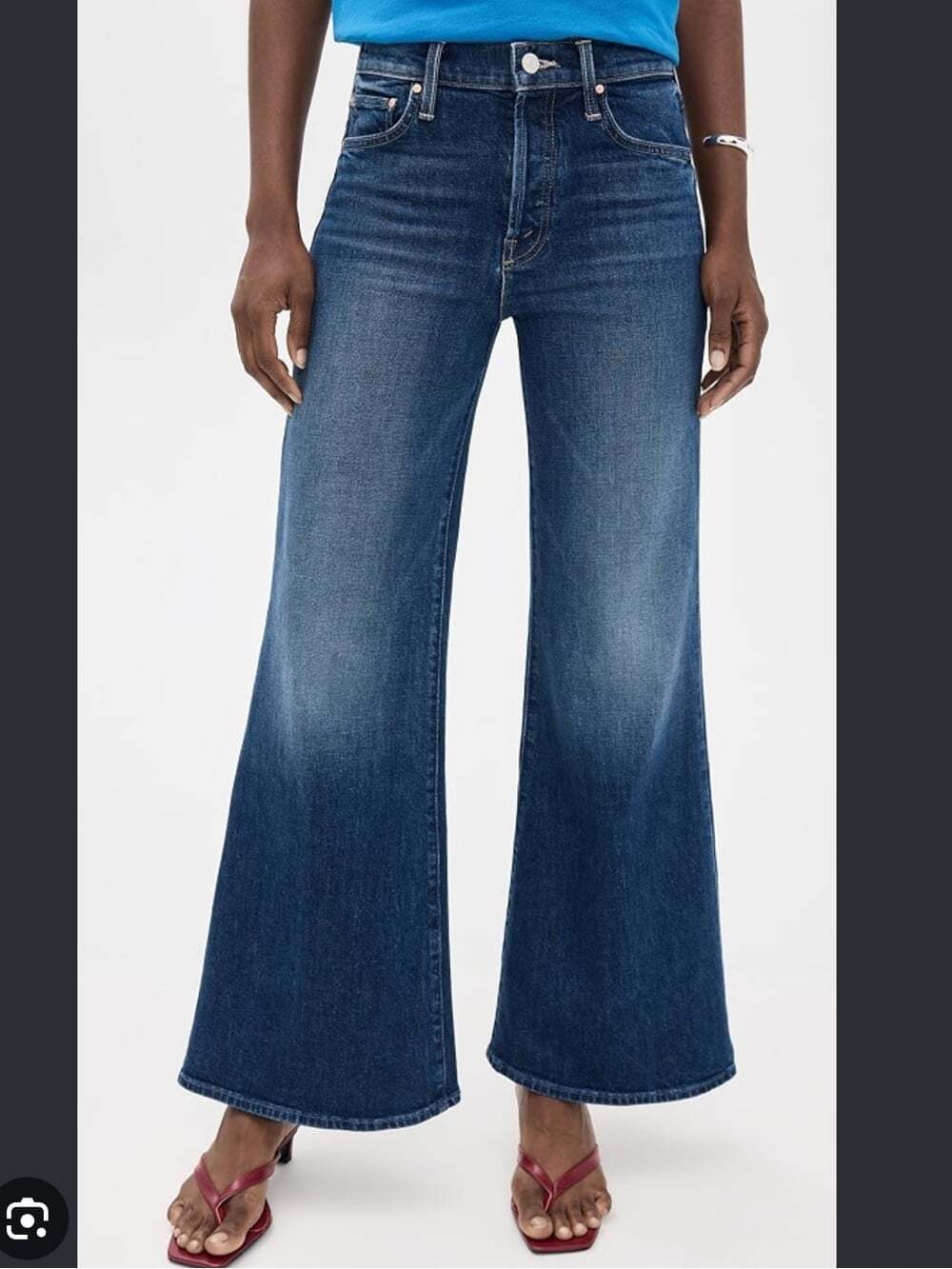 MOTHER Lil Tomcat Roller Skimp High Rise Wide Leg Jeans Distressed Blue Size 28